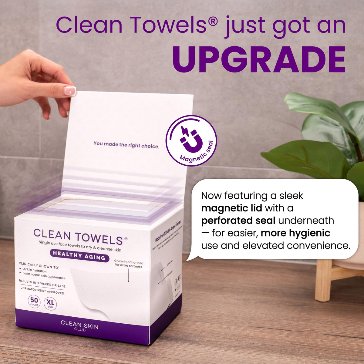 CLEAN SKIN CLUB biodegradable packaging label highlighting eco-conscious disposal benefit