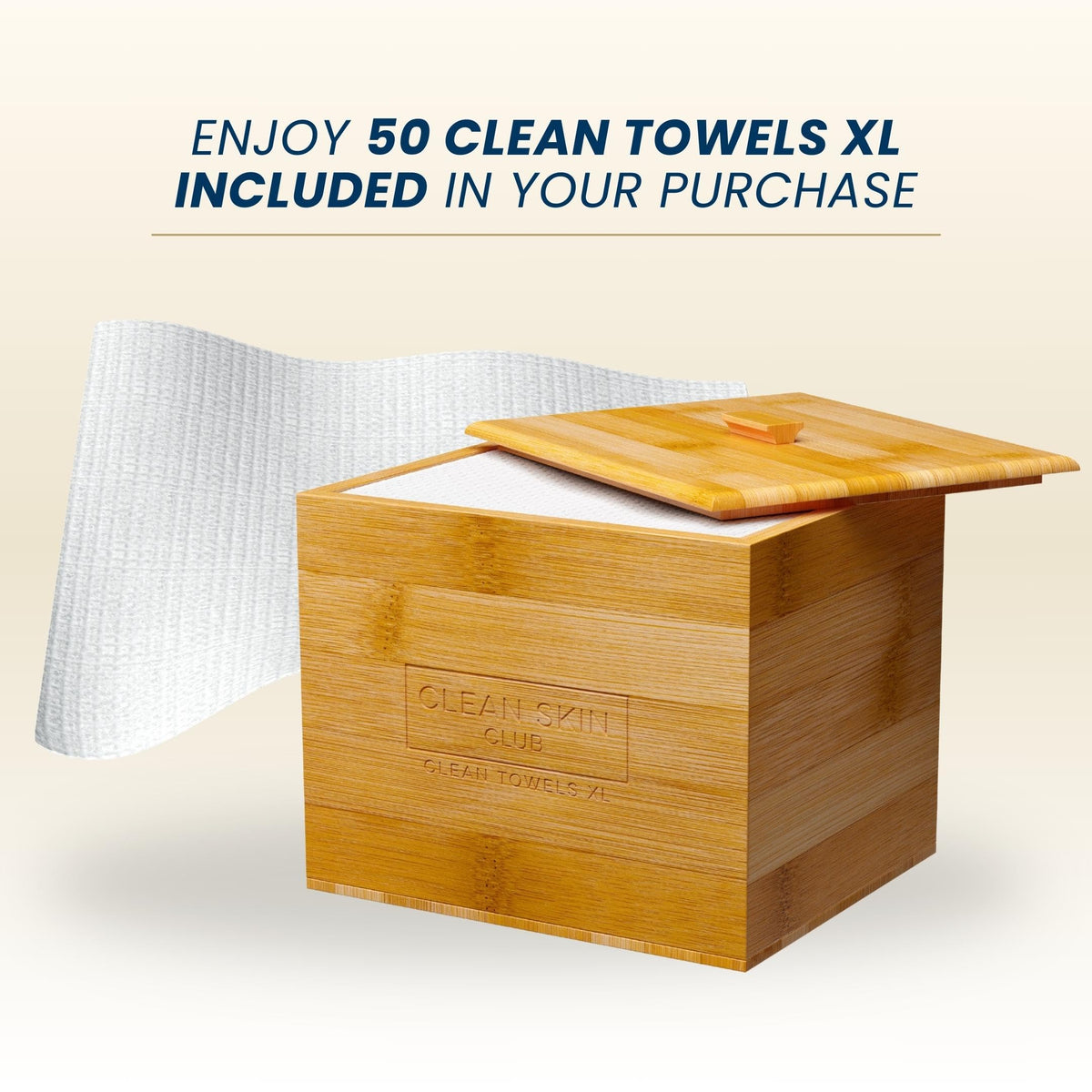 CLEAN SKIN CLUB container on bathroom counter offers tidy organized vanity benefit