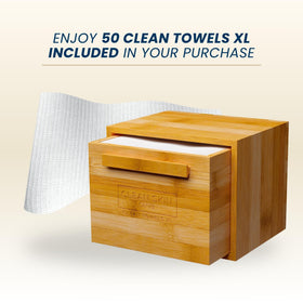 CLEAN SKIN CLUB container on vanity displaying tidy, stylish bathroom storage