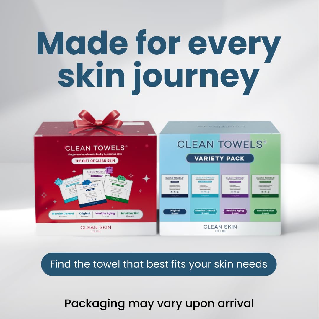 Clean Skin Club four packs arranged to compare towel types and benefits