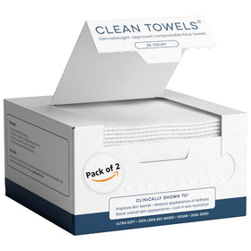 Clean Skin Club front packaging showing two 25-count packs and benefits