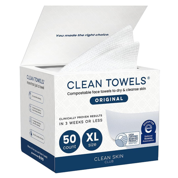 clean skin club front packaging showing 50-count pack and XL size benefit