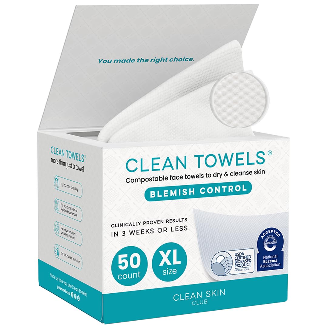 CLEAN SKIN CLUB front pack showing 50-count XL towels and clear benefits