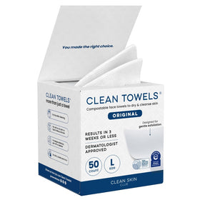 CLEAN SKIN CLUB front pack showing 50 large towels and convenient dispensing