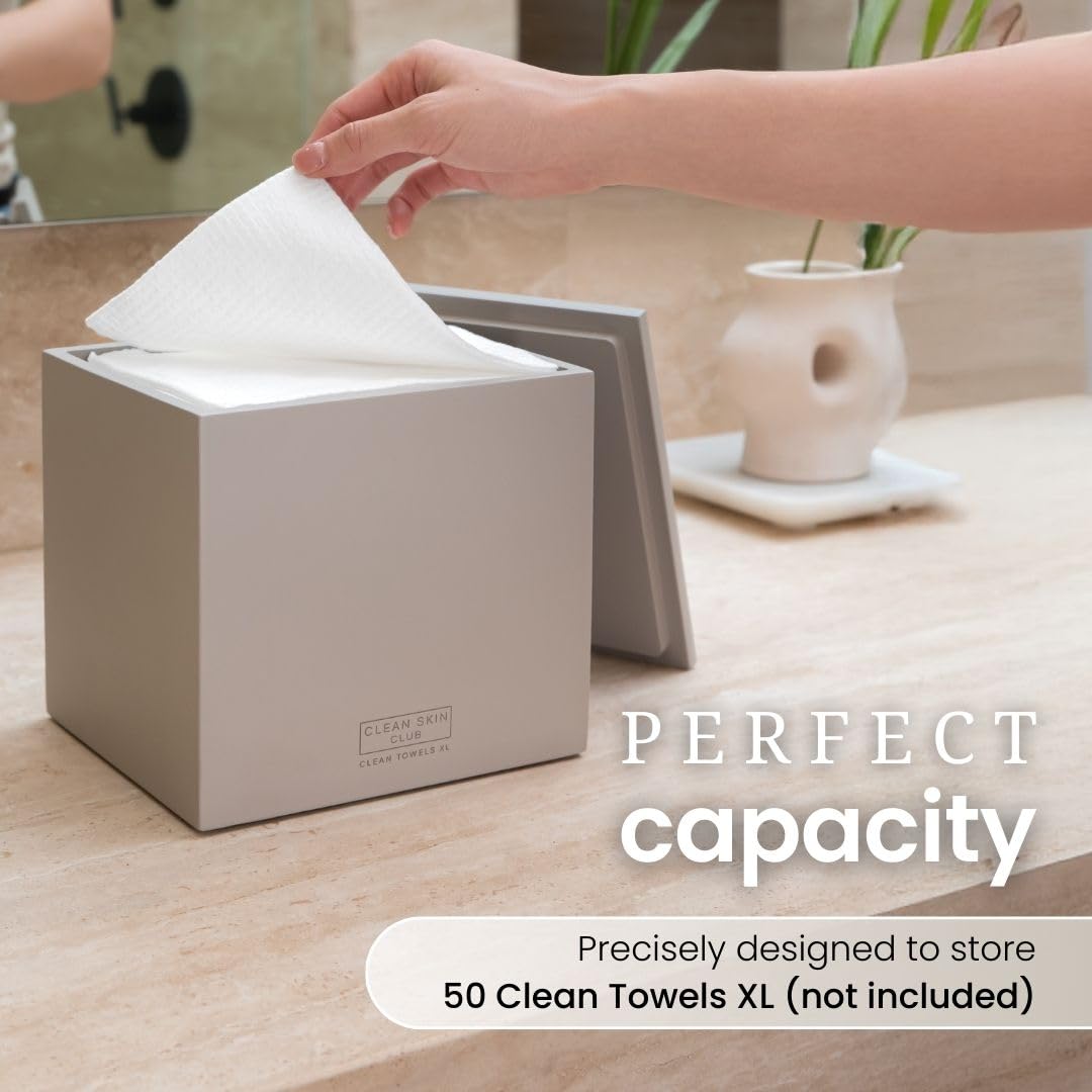 CLEAN SKIN CLUB lid and opening detail for easy towel access and tidy dispensing