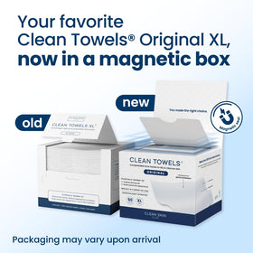 Clean Skin Club open pack with visible single-use towel for immediate access and portability