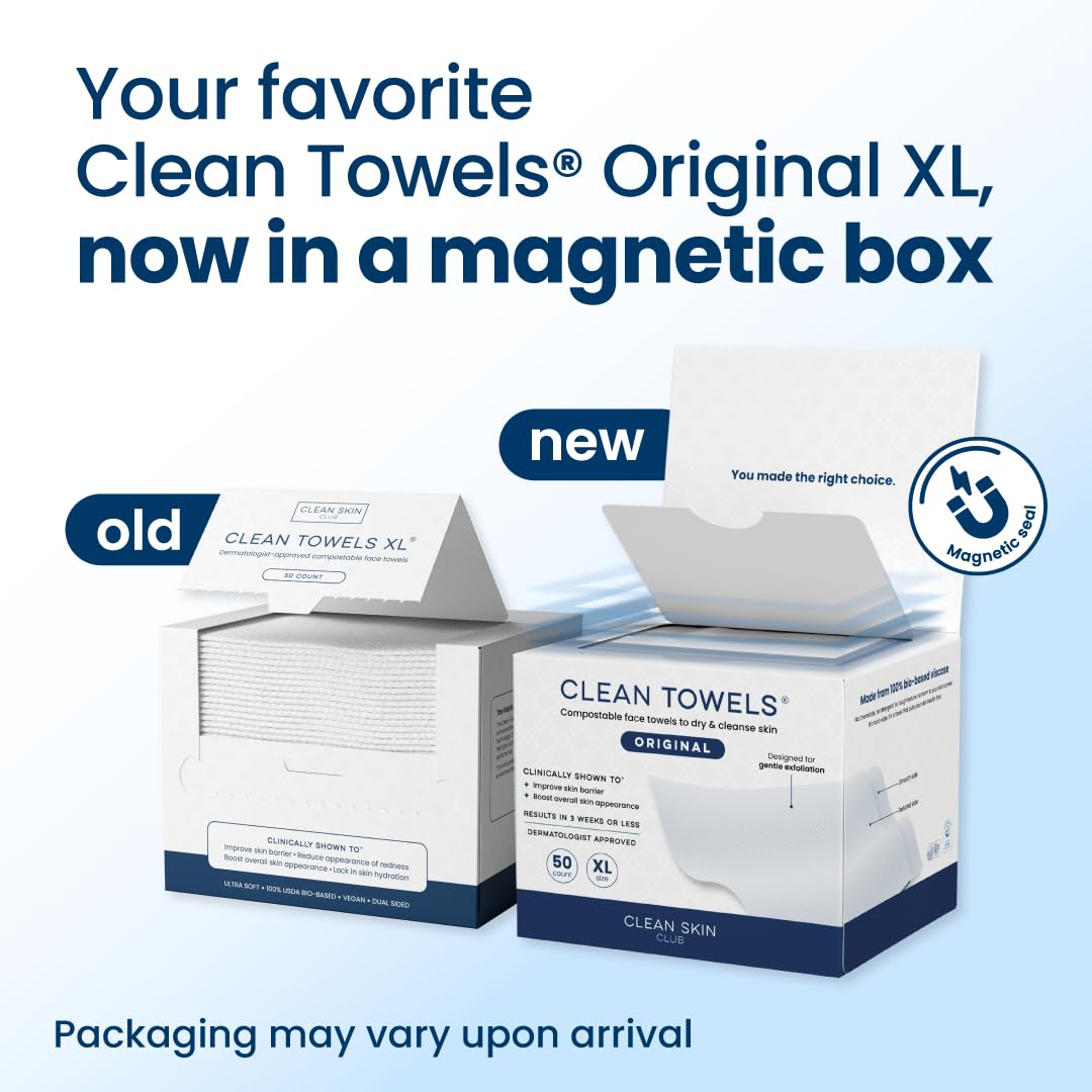 CLEAN SKIN CLUB open pack displaying neatly stacked disposable face towels