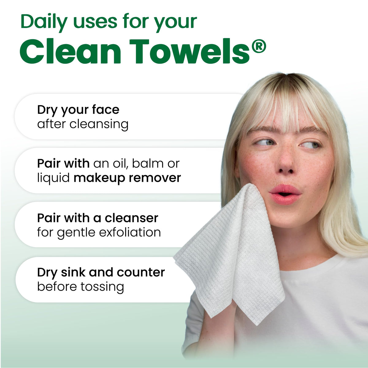 CLEAN SKIN CLUB in a professional clinic setting, signals single-use sanitary option