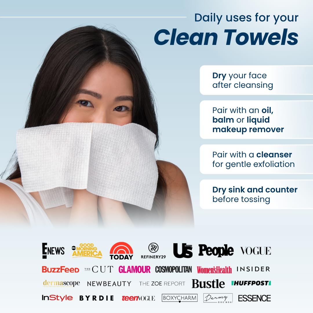 Clean Skin Club towel in hand showing compact travel-friendly size