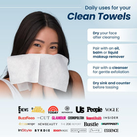 Clean Skin Club towel in hand showing compact travel-friendly size