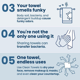 CLEAN SKIN CLUB towel beside hand for scale indicates extra-large coverage benefit