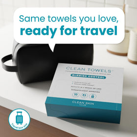 Clean Skin Club towel in hand demonstrating absorbency and easy use