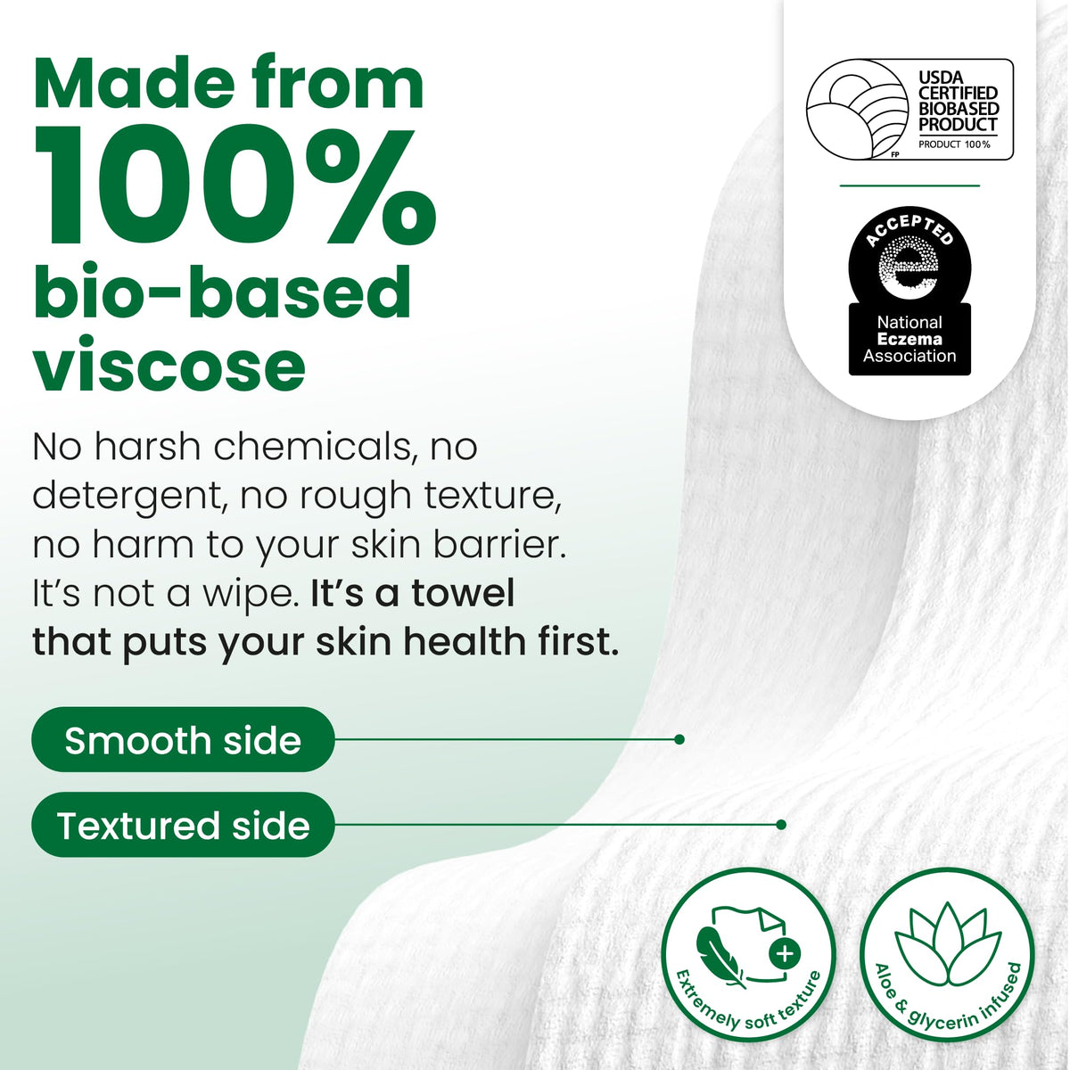 CLEAN SKIN CLUB removing makeup with towel, illustrates gentle, residue-free cleaning