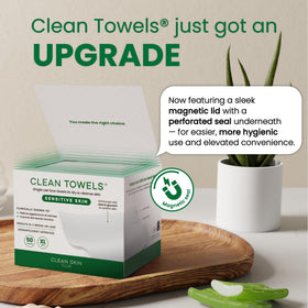 CLEAN SKIN CLUB two stacked boxes, conveys quantity and easy storage