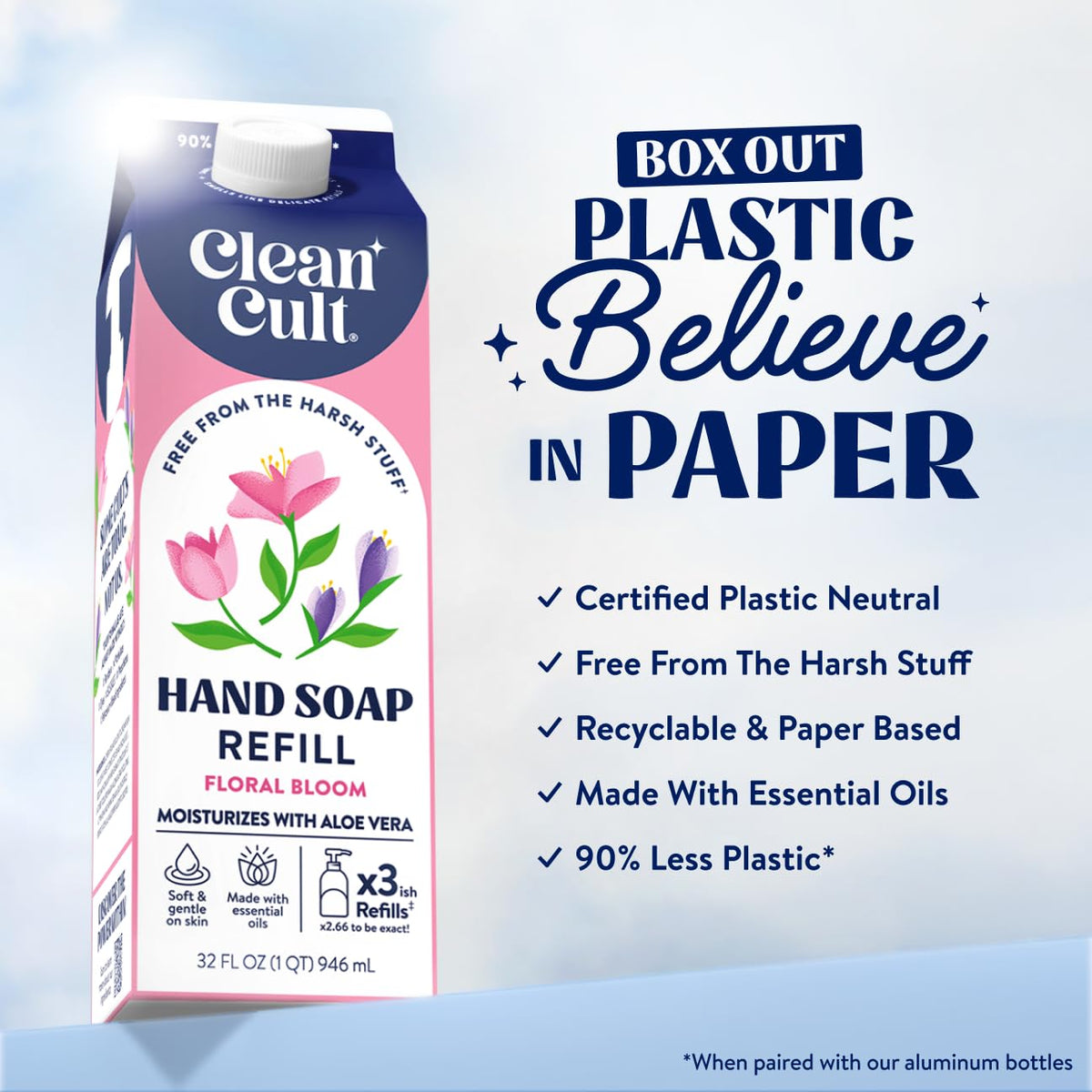 Cleancult cap and pour detail demonstrating easy refill and less waste