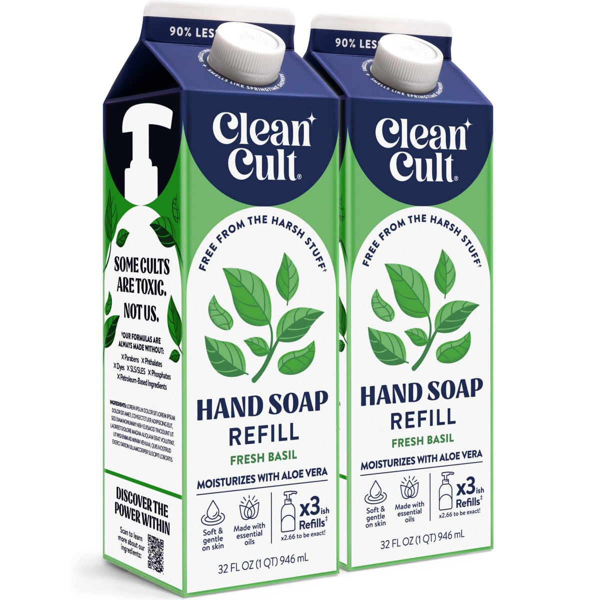 Cleancult front carton showing fresh basil refill and eco benefit