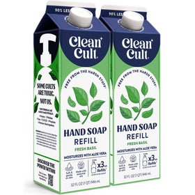 Cleancult front carton showing fresh basil refill and eco benefit