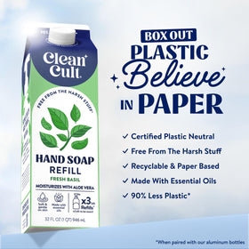 Cleancult inner pouch detail highlighting low-plastic refill design
