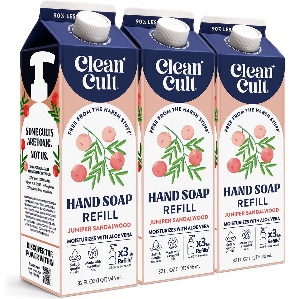 Cleancult front packaging three-pouch pack shows eco-friendly refill benefit