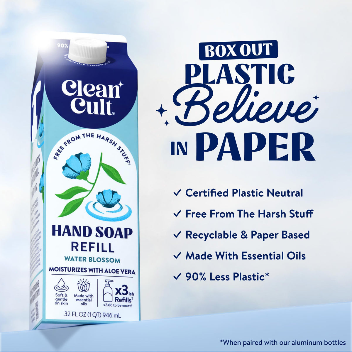 Cleancult paper-based container close-up texture highlighting low-plastic benefit