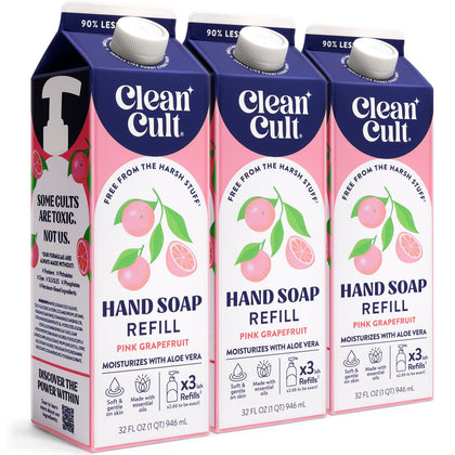 Cleancult front packaging showing pink grapefruit refill and eco benefit