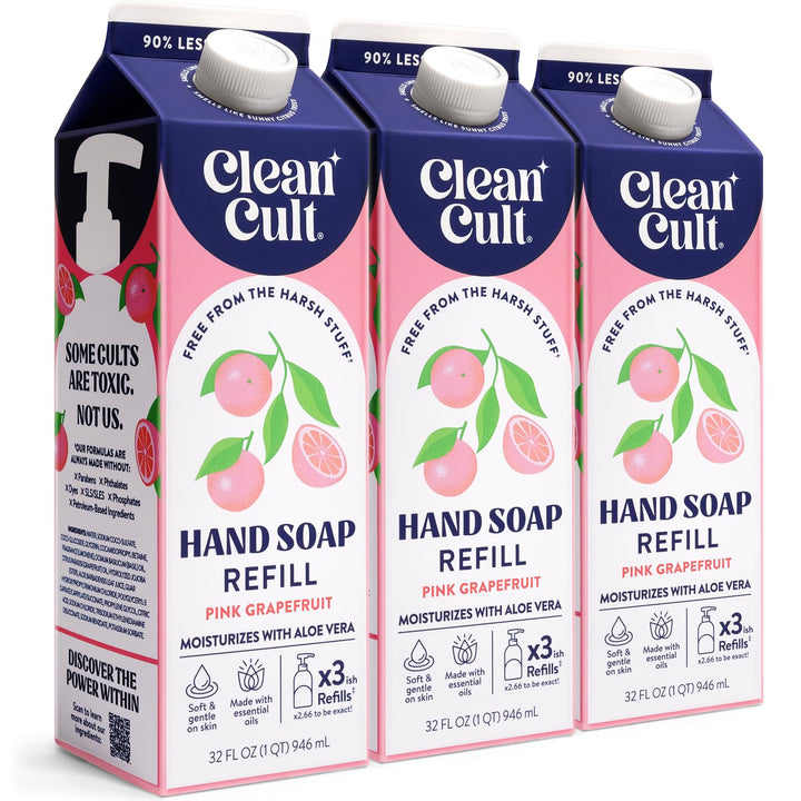 Cleancult front packaging showing pink grapefruit refill and eco benefit