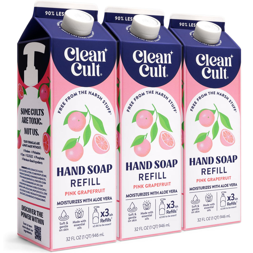 Cleancult front packaging showing pink grapefruit refill and eco benefit