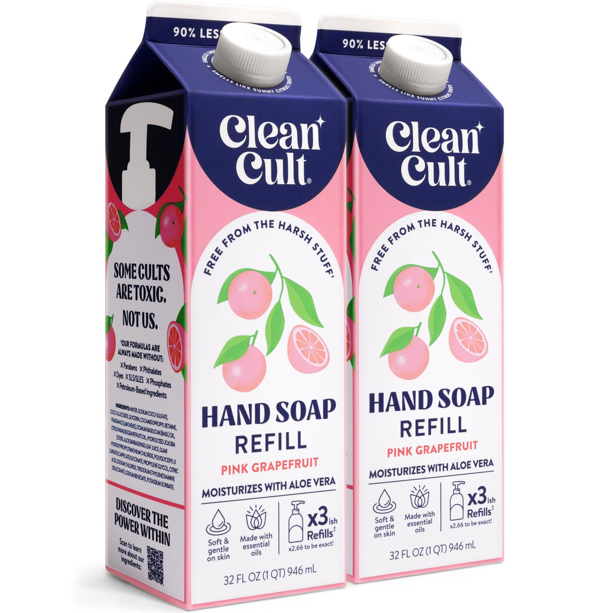 Cleancult front packaging showing pink grapefruit refill and eco benefits