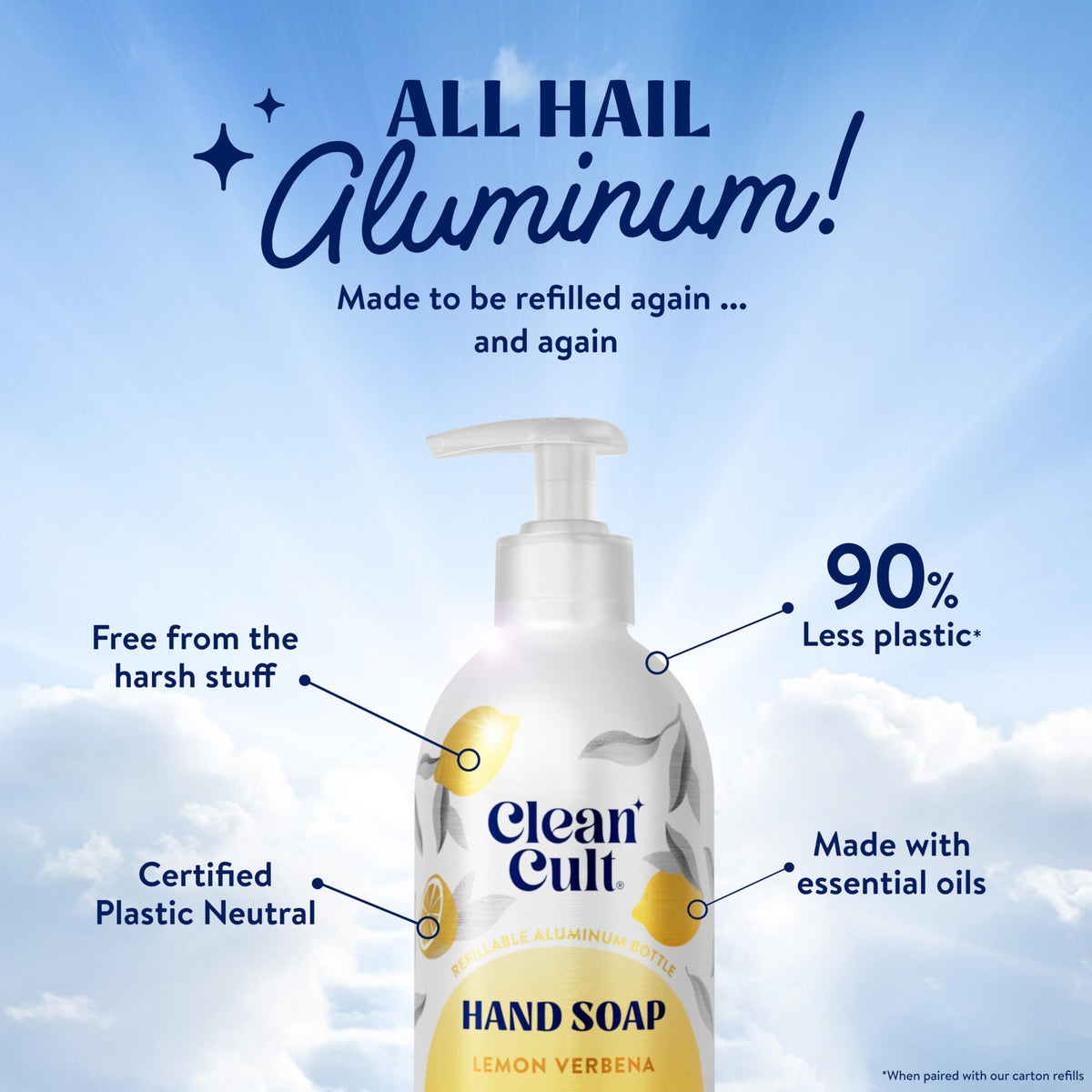 Cleancult pouring refill pouch into bottle to demonstrate easy, low-waste refill process