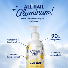 Cleancult pouring refill pouch into bottle to demonstrate easy, low-waste refill process