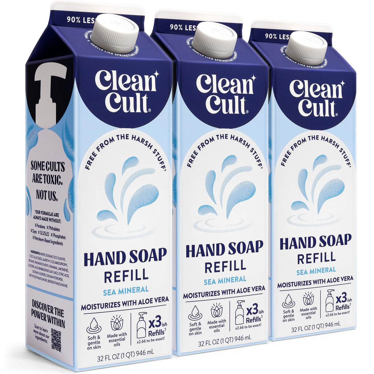 Cleancult front pouch showing Sea Minerals label and eco benefits
