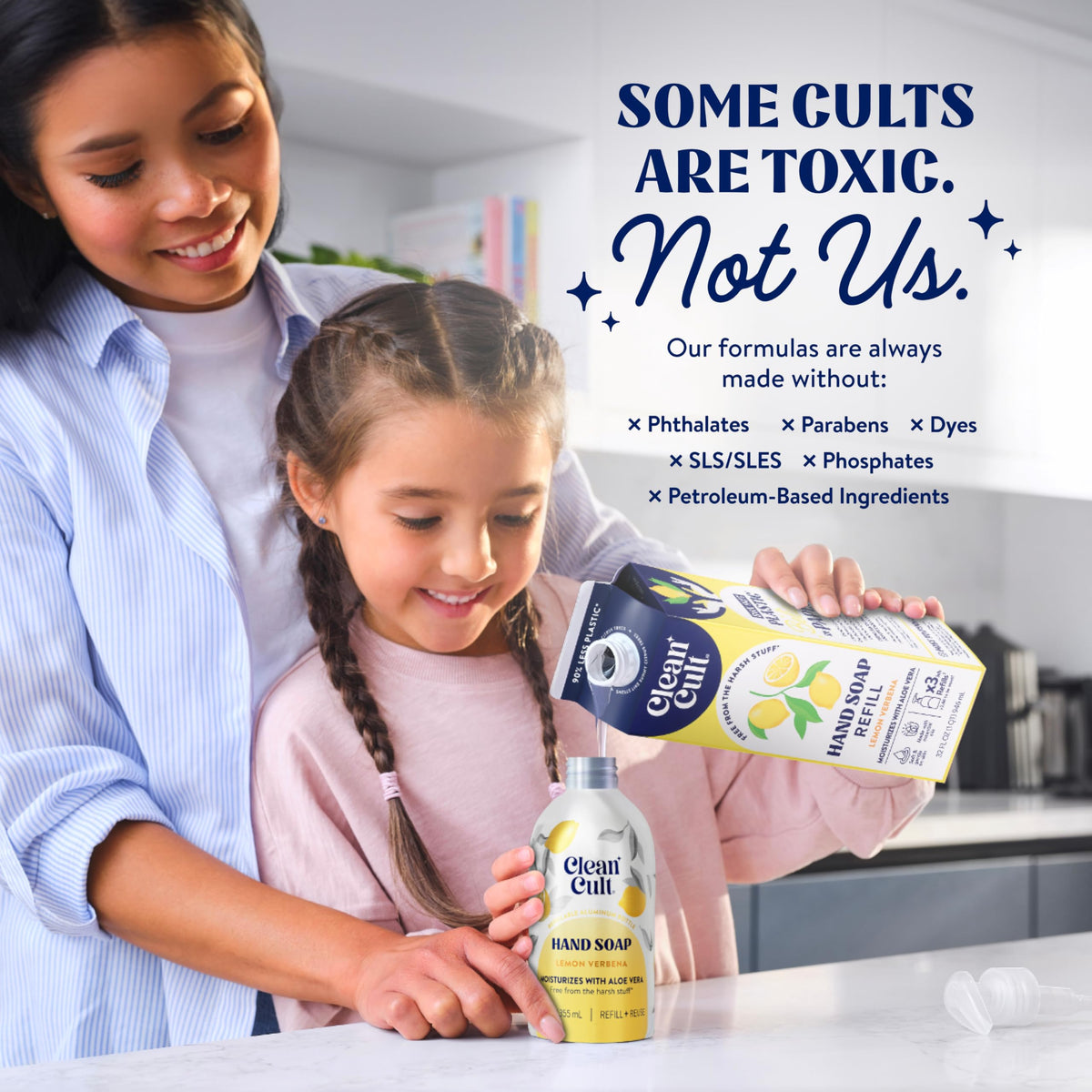Cleancult foamy soap on hands in use illustrating gentle cleanse and moisturizing effect