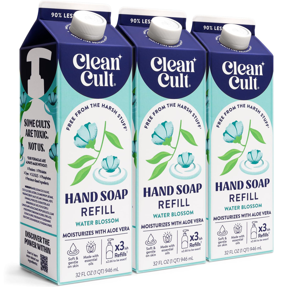 Cleancult front packaging showing water blossom scent and eco refill benefit