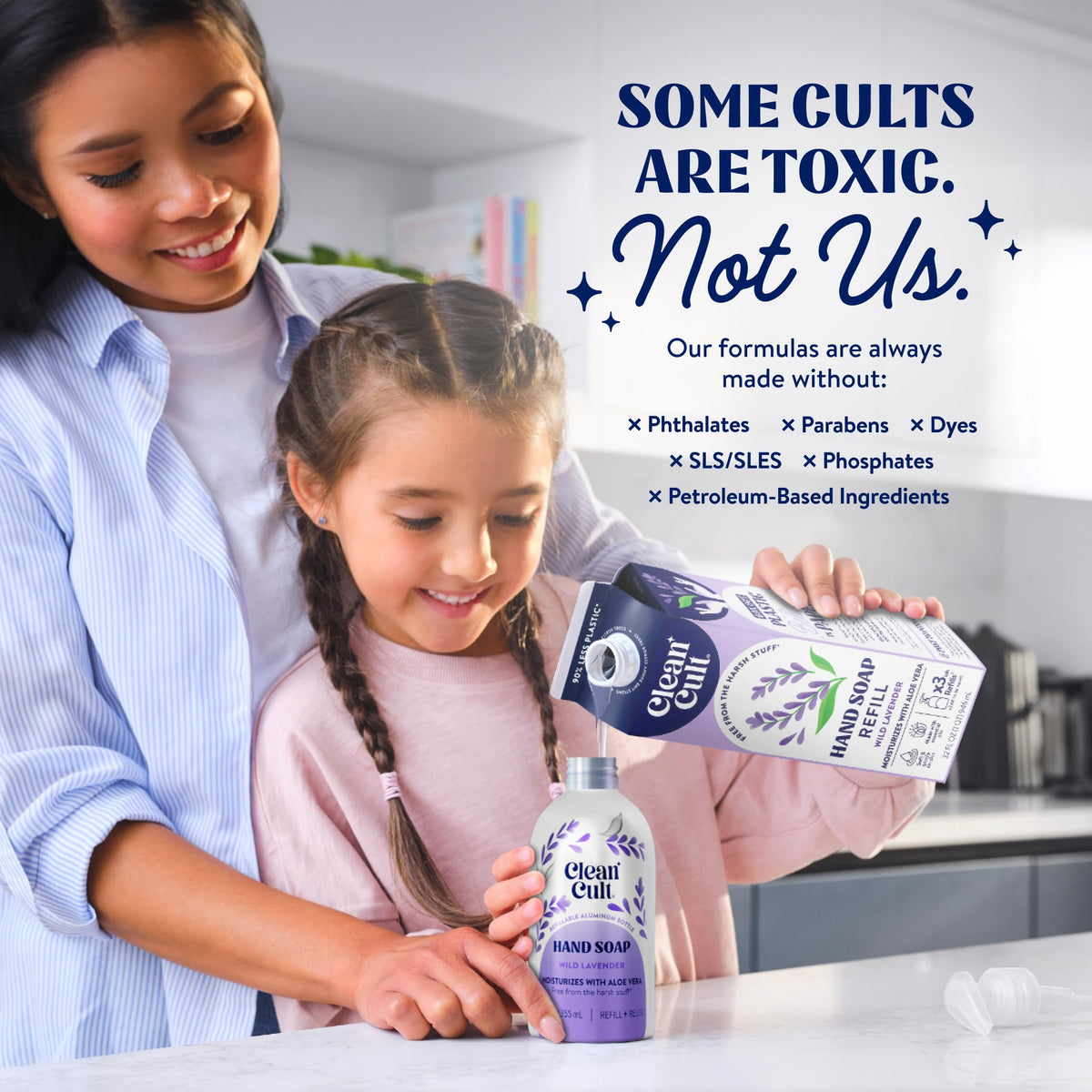 Cleancult label detail showing ingredients like aloe and lavender essential oil