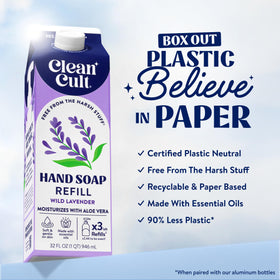 Cleancult paper-based pouch detail highlighting recyclable design and space-saving benefits
