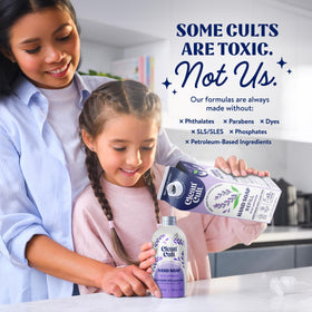 Cleancult refill poured into reusable dispenser emphasizing plastic waste reduction