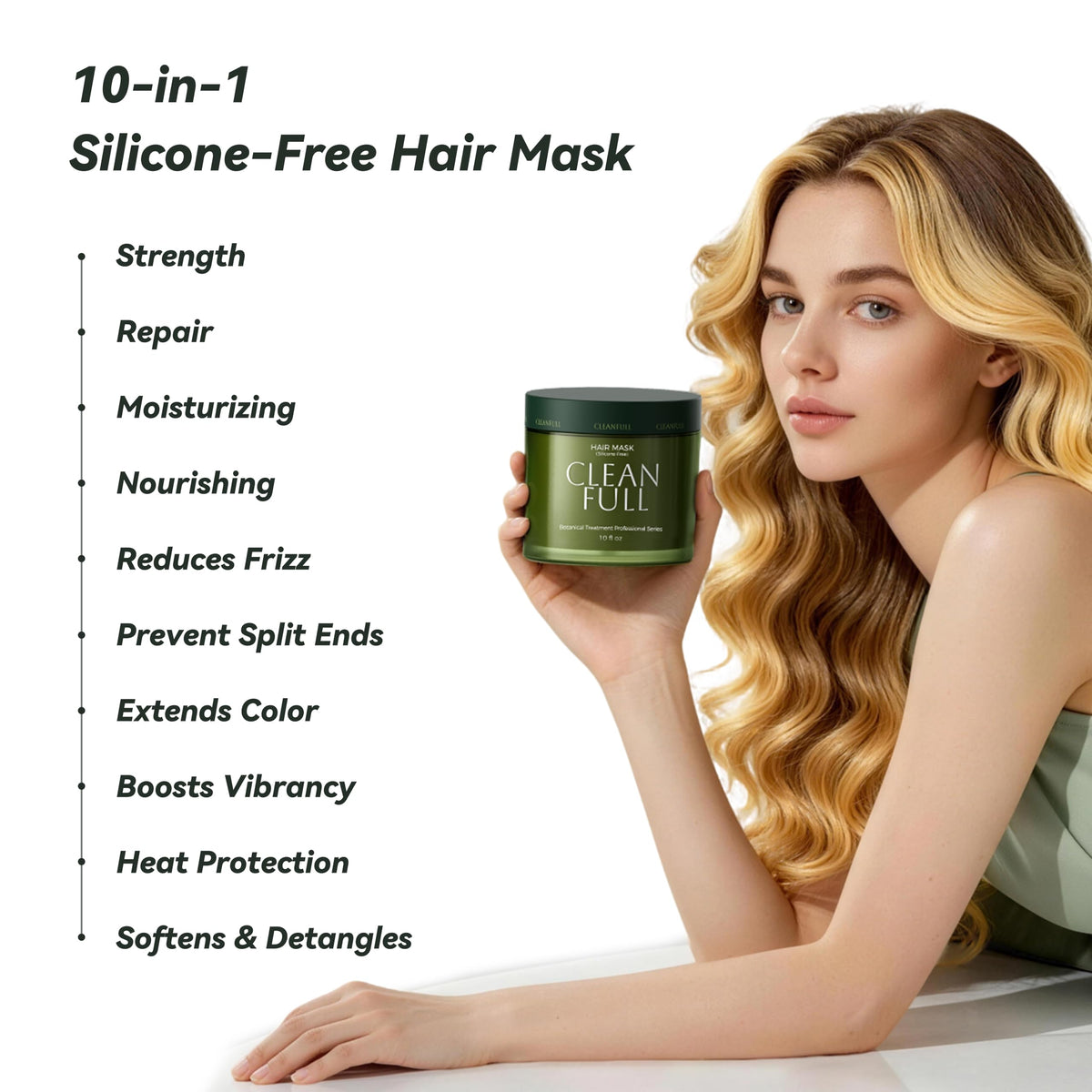 CLEANFULL applied to towel-dried hair mid-lengths, helps visibly improve softness and manageability