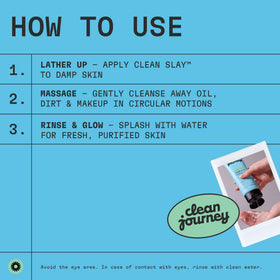cleanjourney bottle scale next to toothbrush showing travel-friendly 3.4 fl oz size