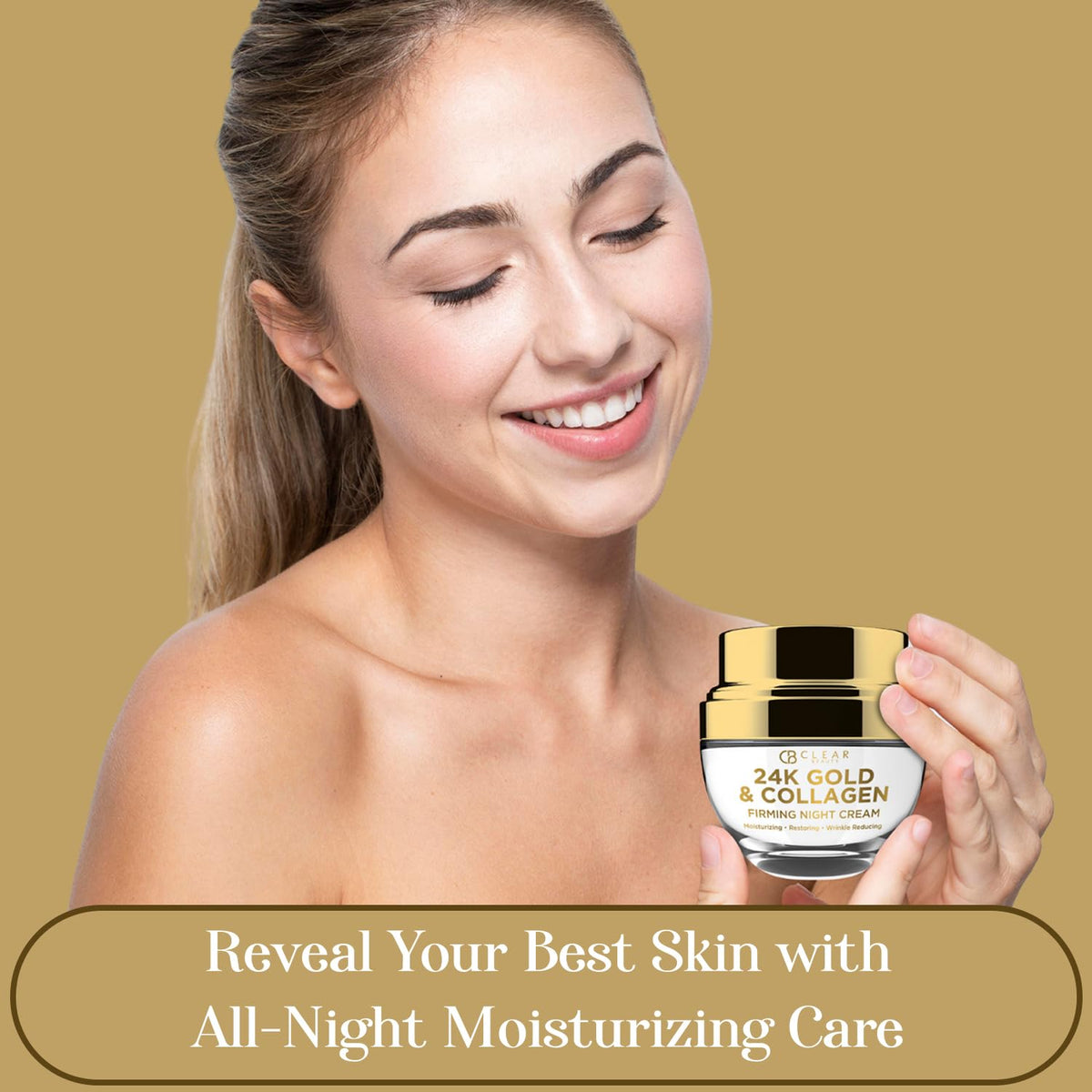 Clear Beauty applying cream to hand demonstrating smooth absorption and nourishment
