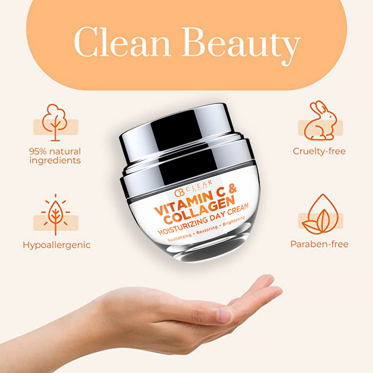 Clear Beauty applied to model's face in morning routine, hydrated look benefit