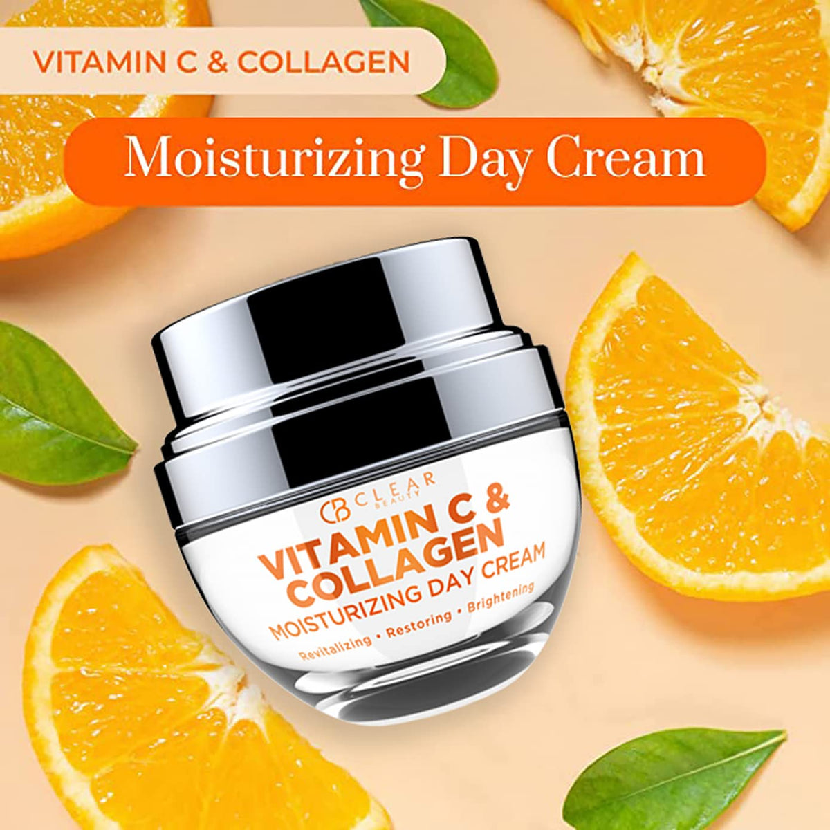 Clear Beauty moisturizer next to serum and sunscreen, easy layering benefit