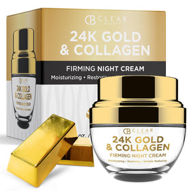 Clear Beauty front packaging of 24K Gold & Collagen night cream showing brand benefit