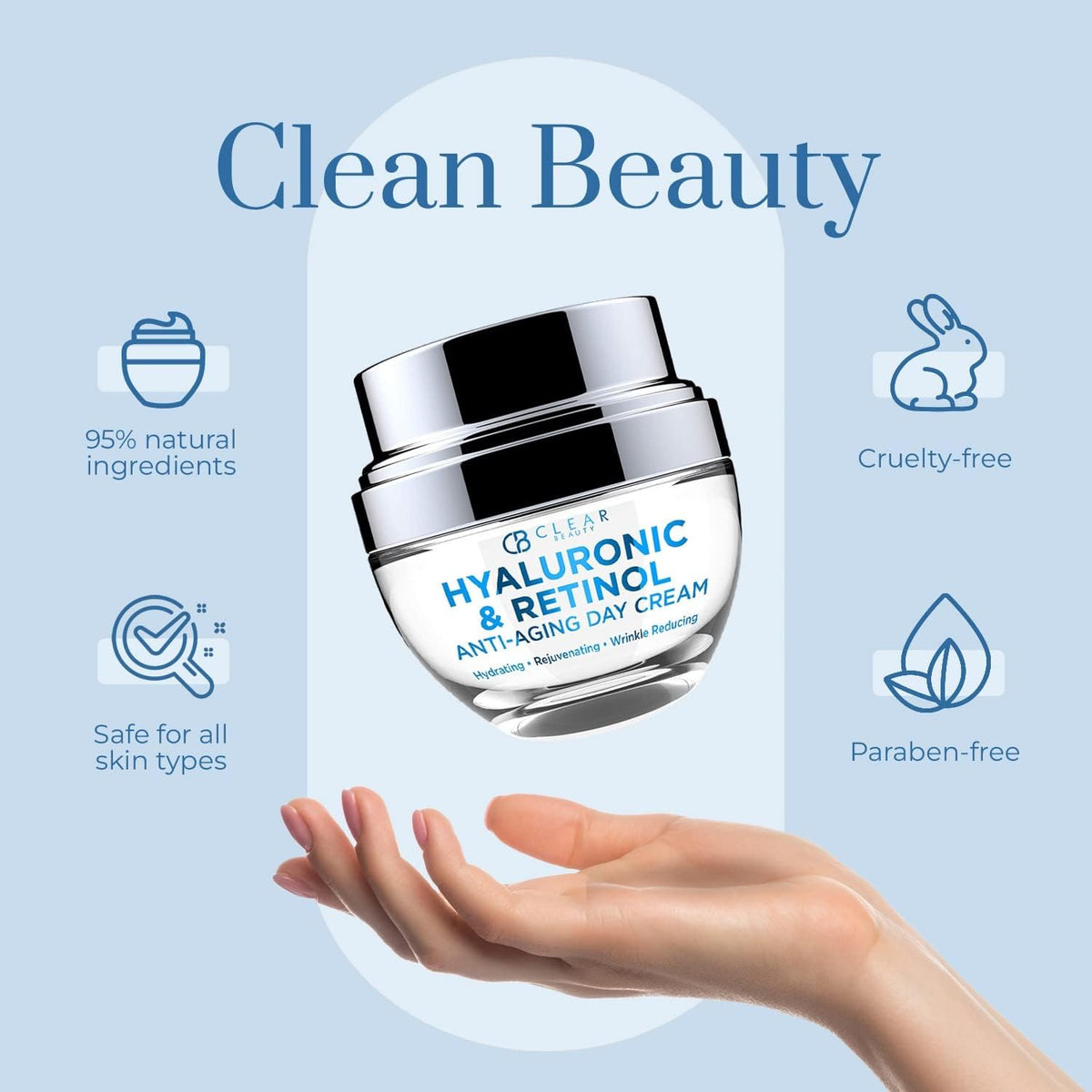 Clear Beauty ingredients label showcasing clean, 95% natural formulation benefits