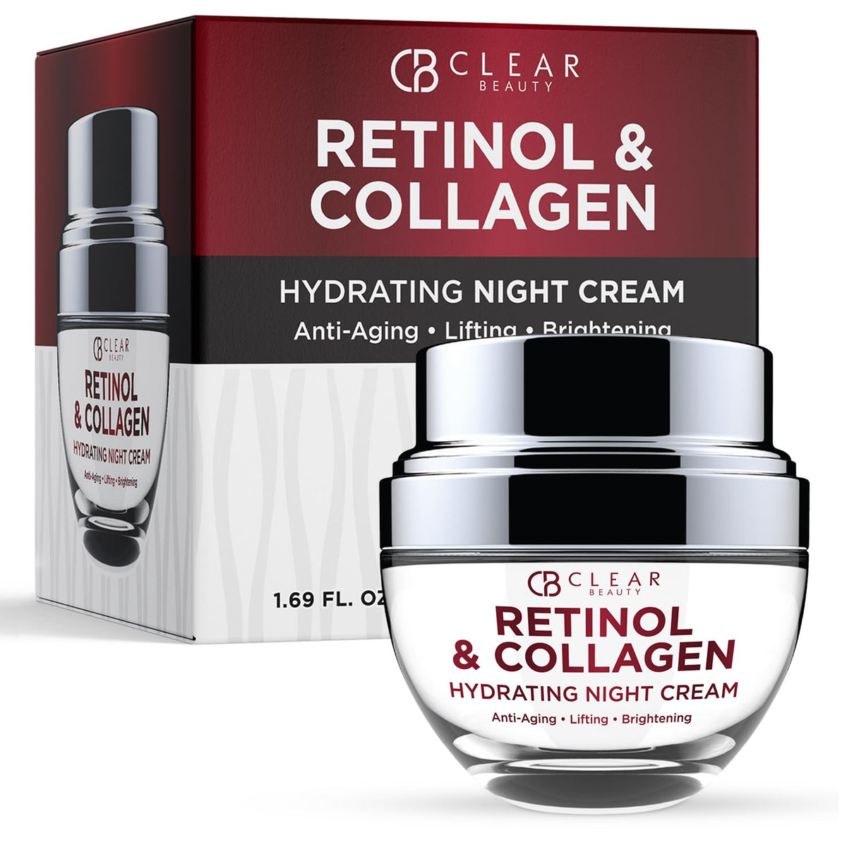 Clear Beauty jar front view showing label and compact packaging benefit: clean formula visible