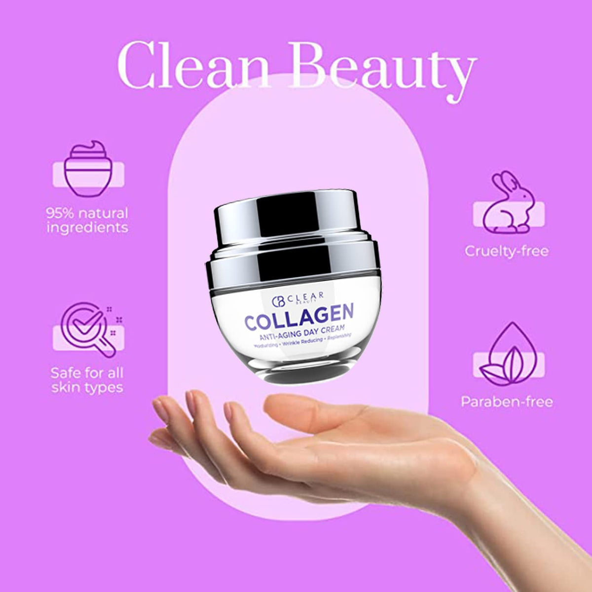 Clear Beauty moisturizer beside ruler for clear size comparison and travel-friendly benefit