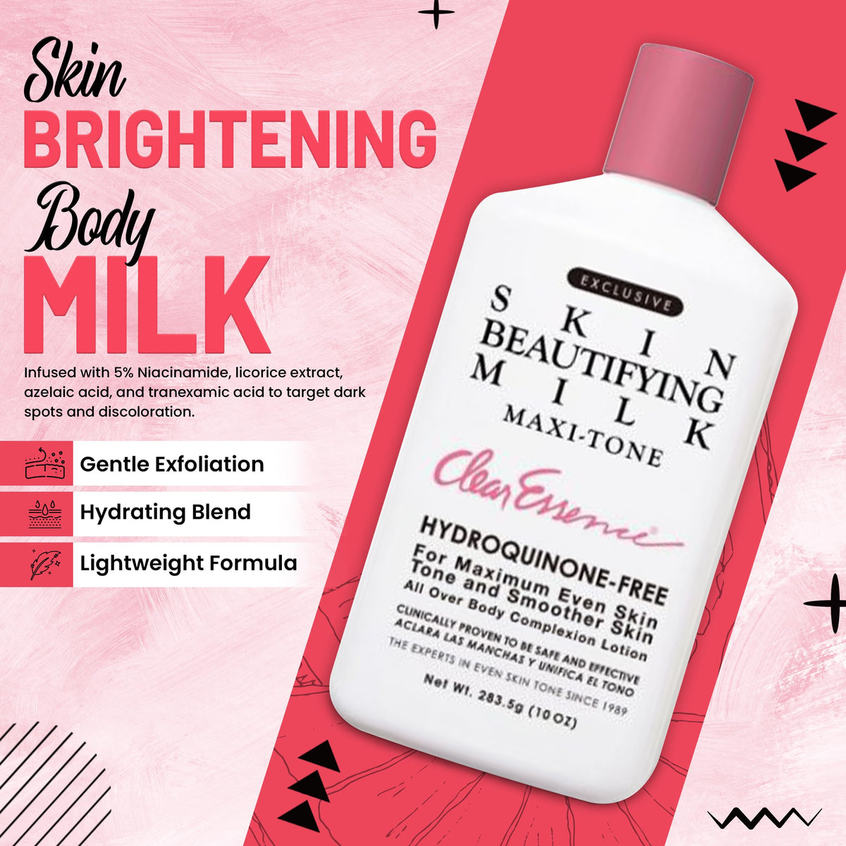 Clear Essence applying lotion on arm demonstrating moisturizing and smoothing effect