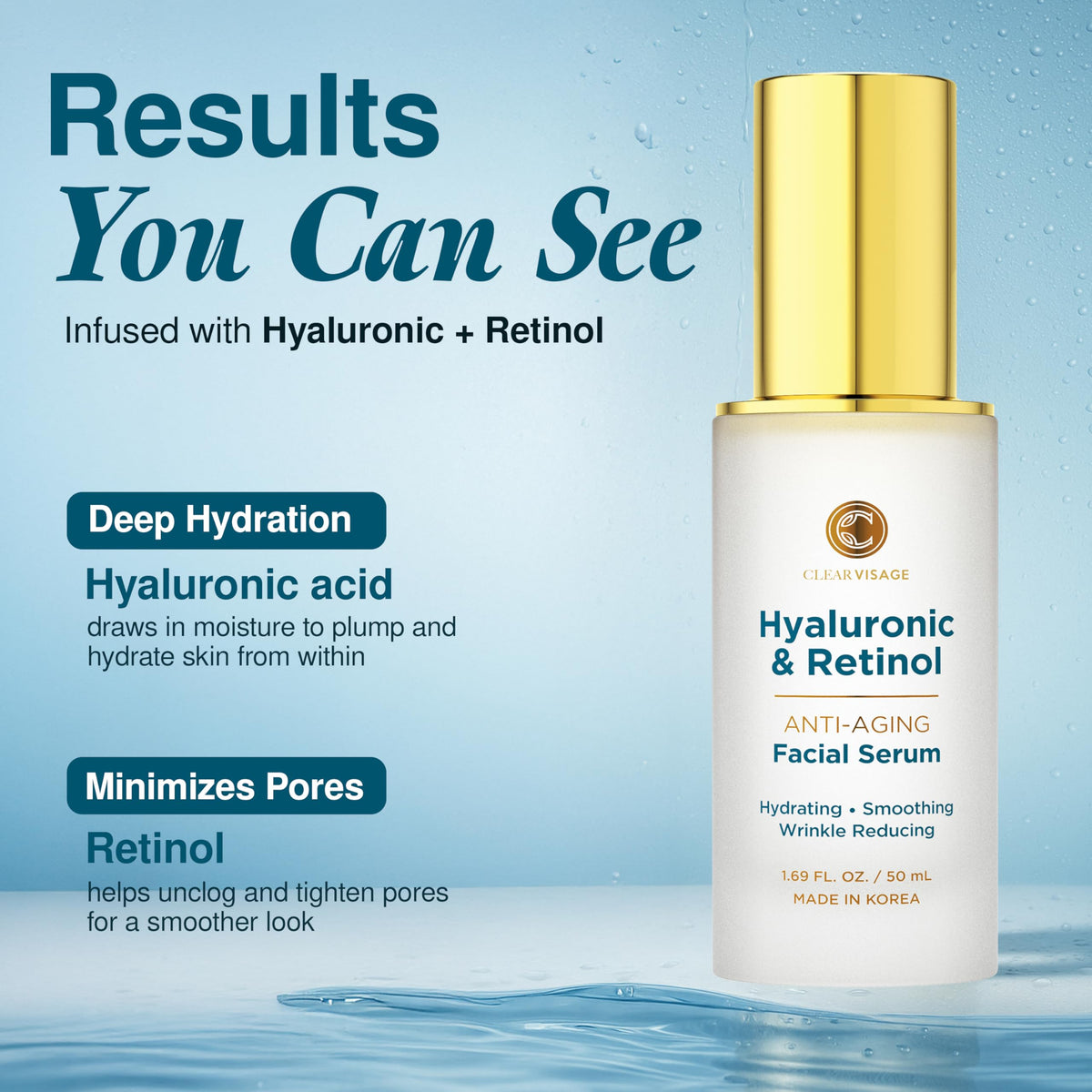 Clear Visage closeup label highlighting ingredients and clean formulation