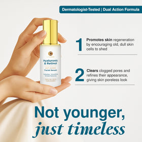 Clear Visage dropper dispensing serum showing silky texture and hydration