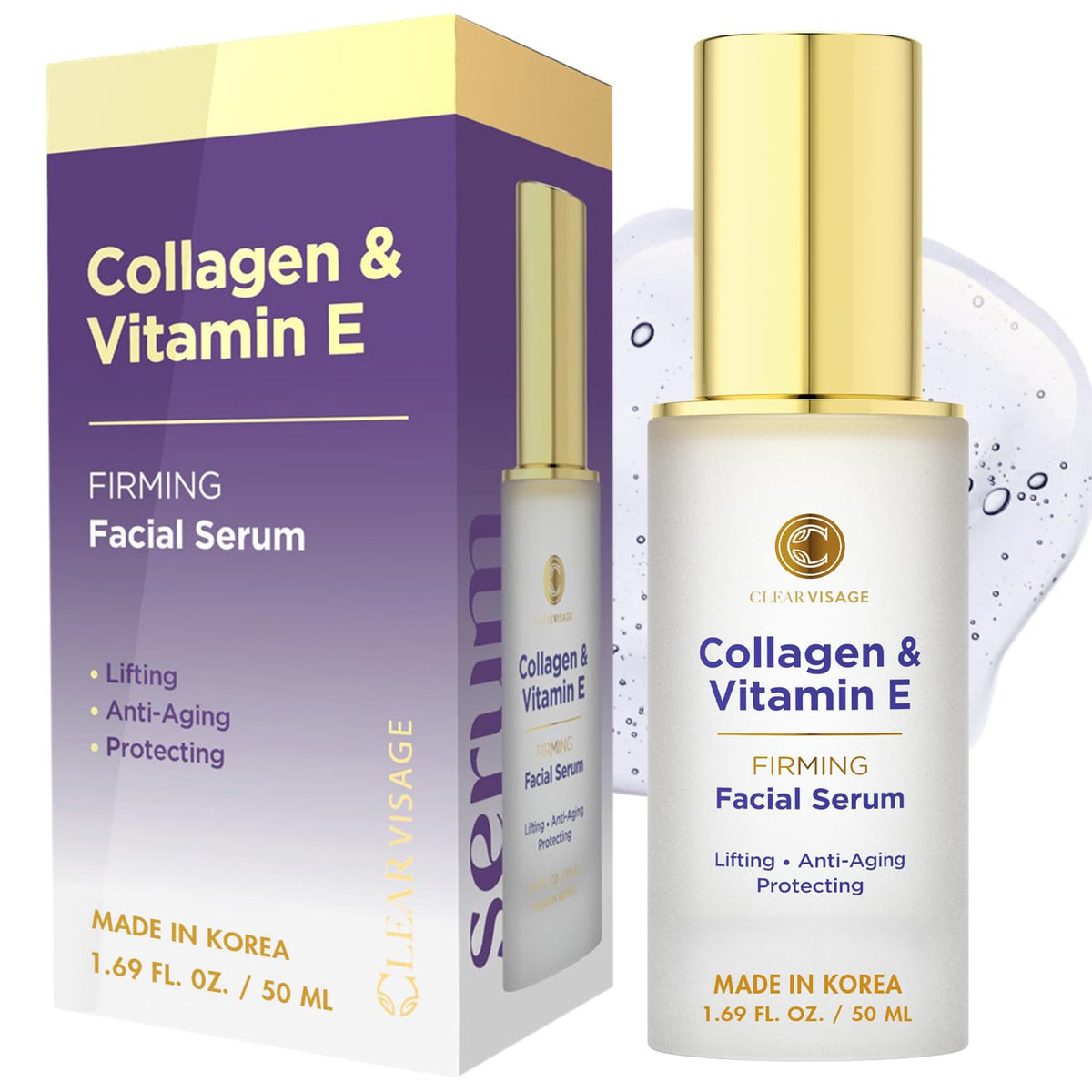Clear Visage front bottle showing clean serum packaging and brand clarity benefit