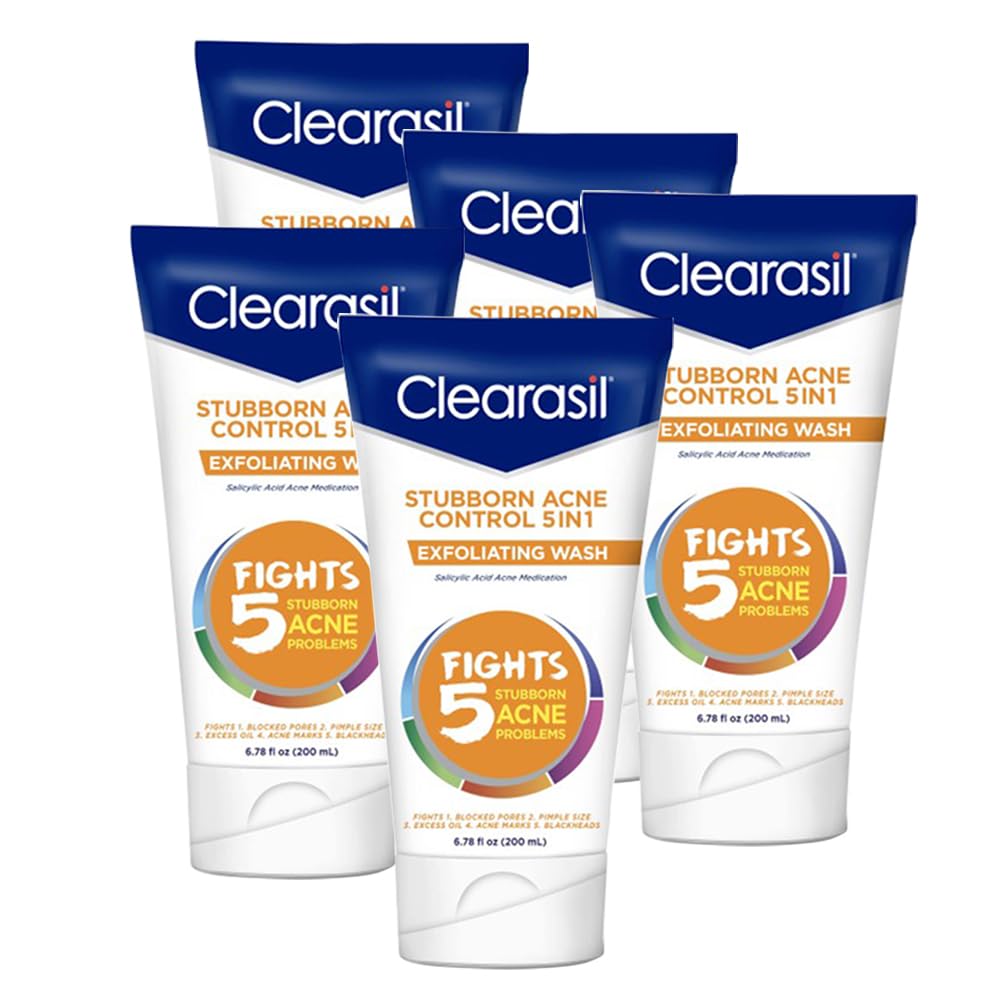 Clearasil front packaging showing bottle and brand benefits for clearer skin